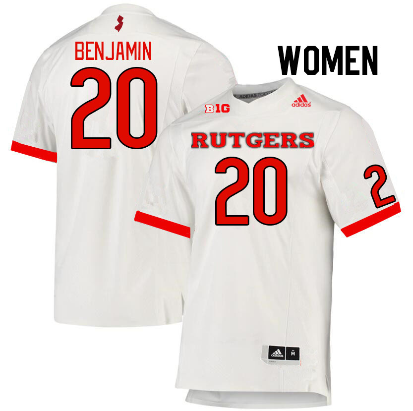 Women #20 Ja'shon Benjamin Rutgers Scarlet Knights College Football Jerseys Stitched Sale-White - Click Image to Close